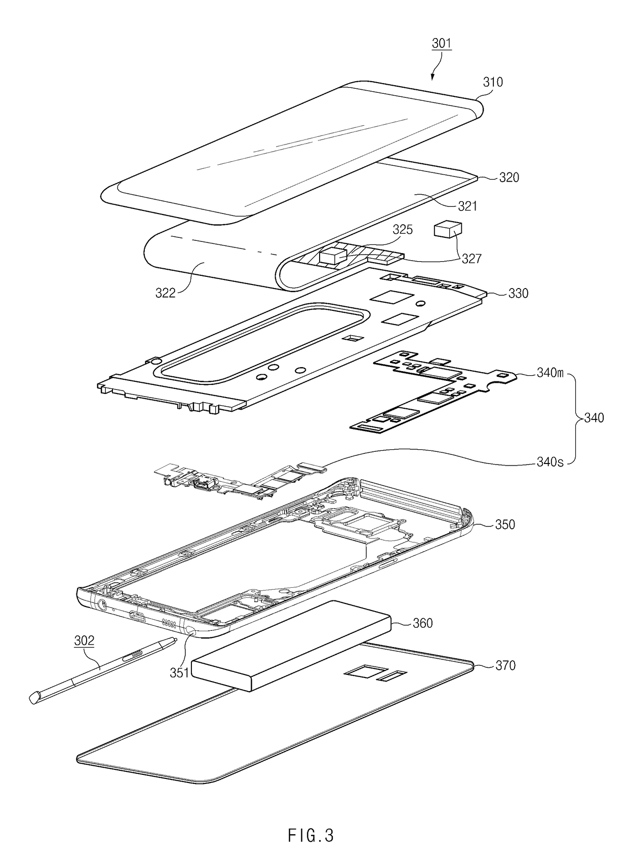 Electronic device including module mounted in sunken area of layer