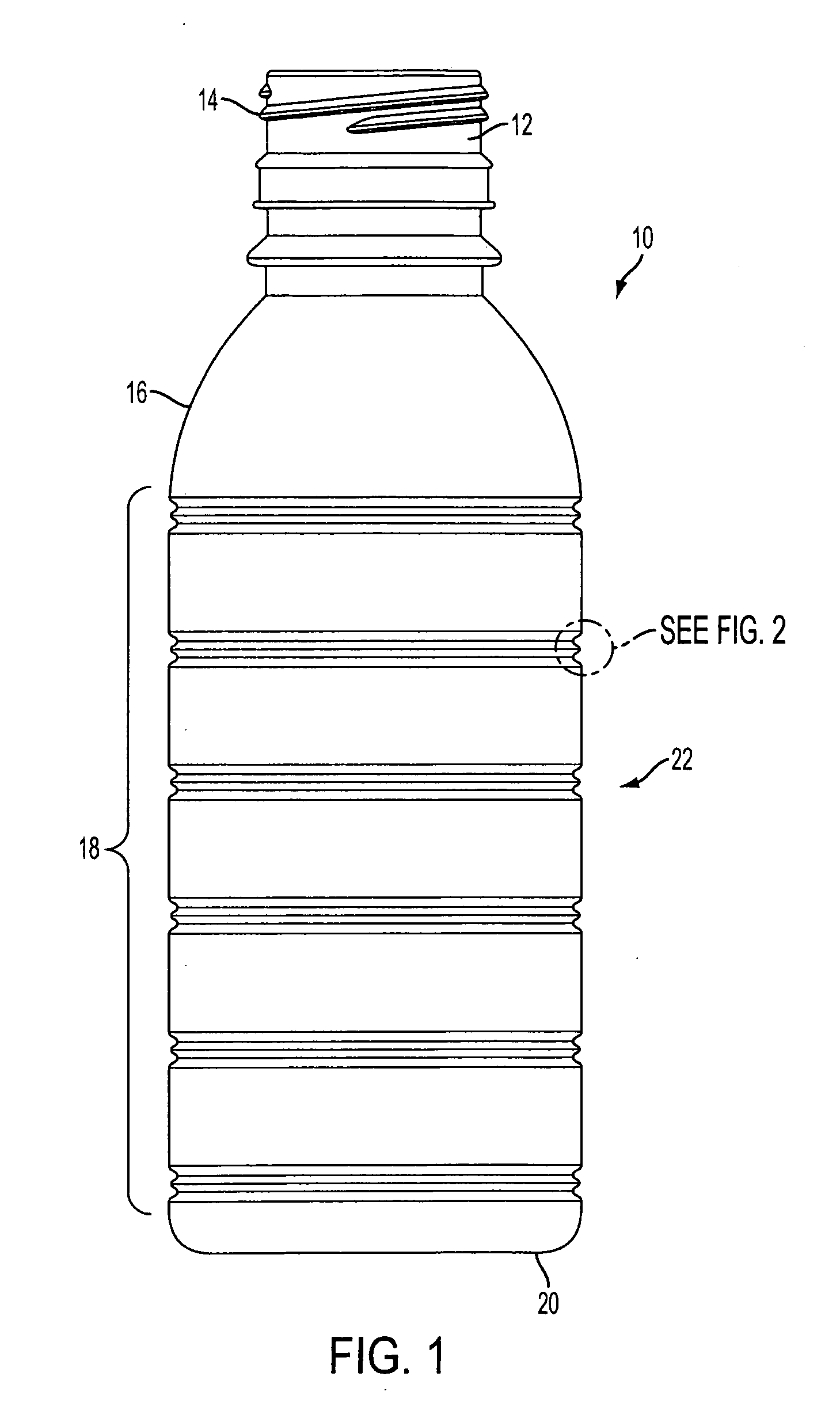 Aseptic structural rib for plastic containers