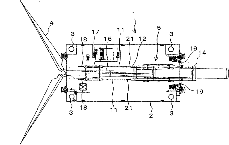 Deck ascent and descent type worktable ship and construction method of shore wind power generation facility using the same