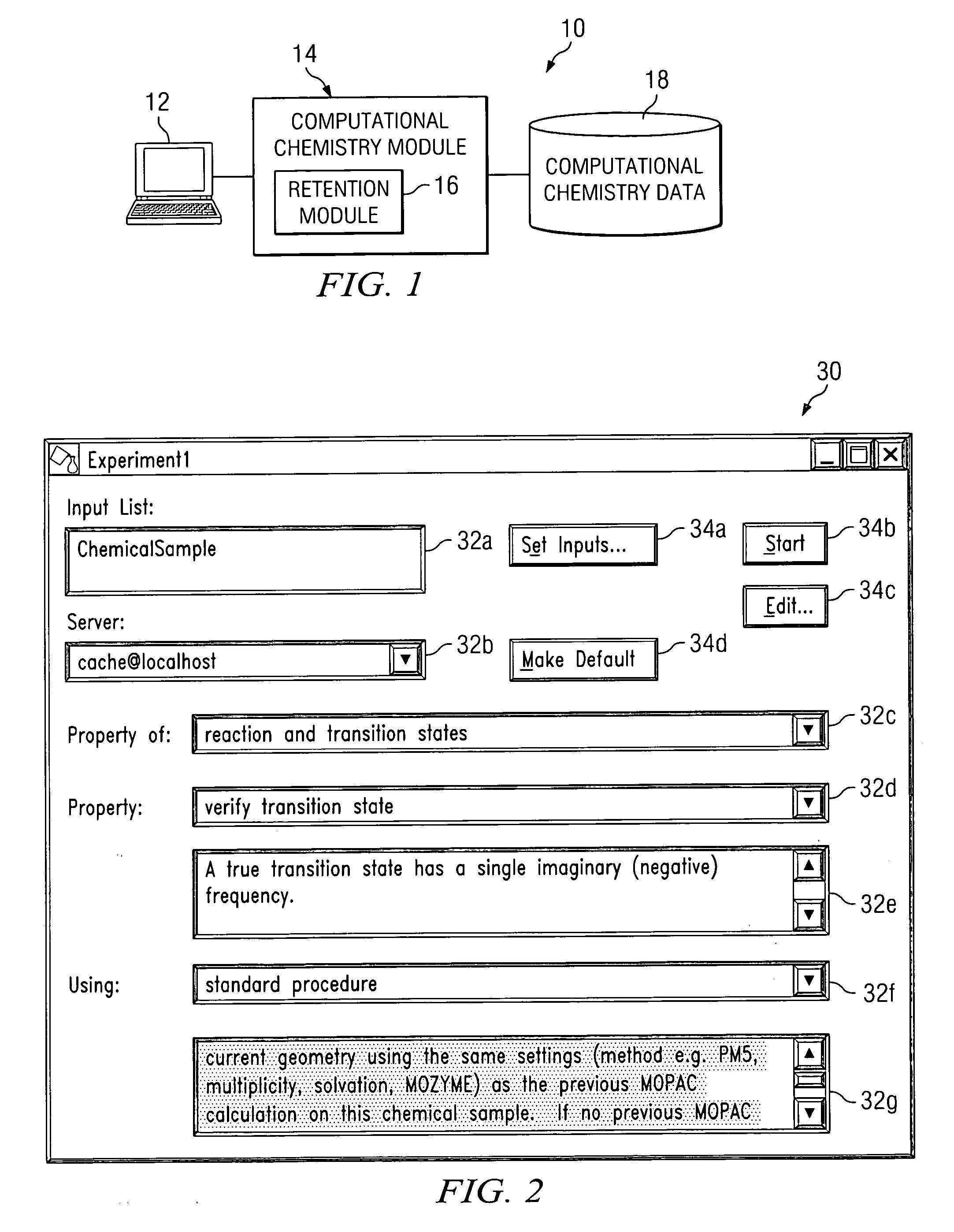 Automatically retaining settings of computations on models of molecules for automatic use in subsequent computations