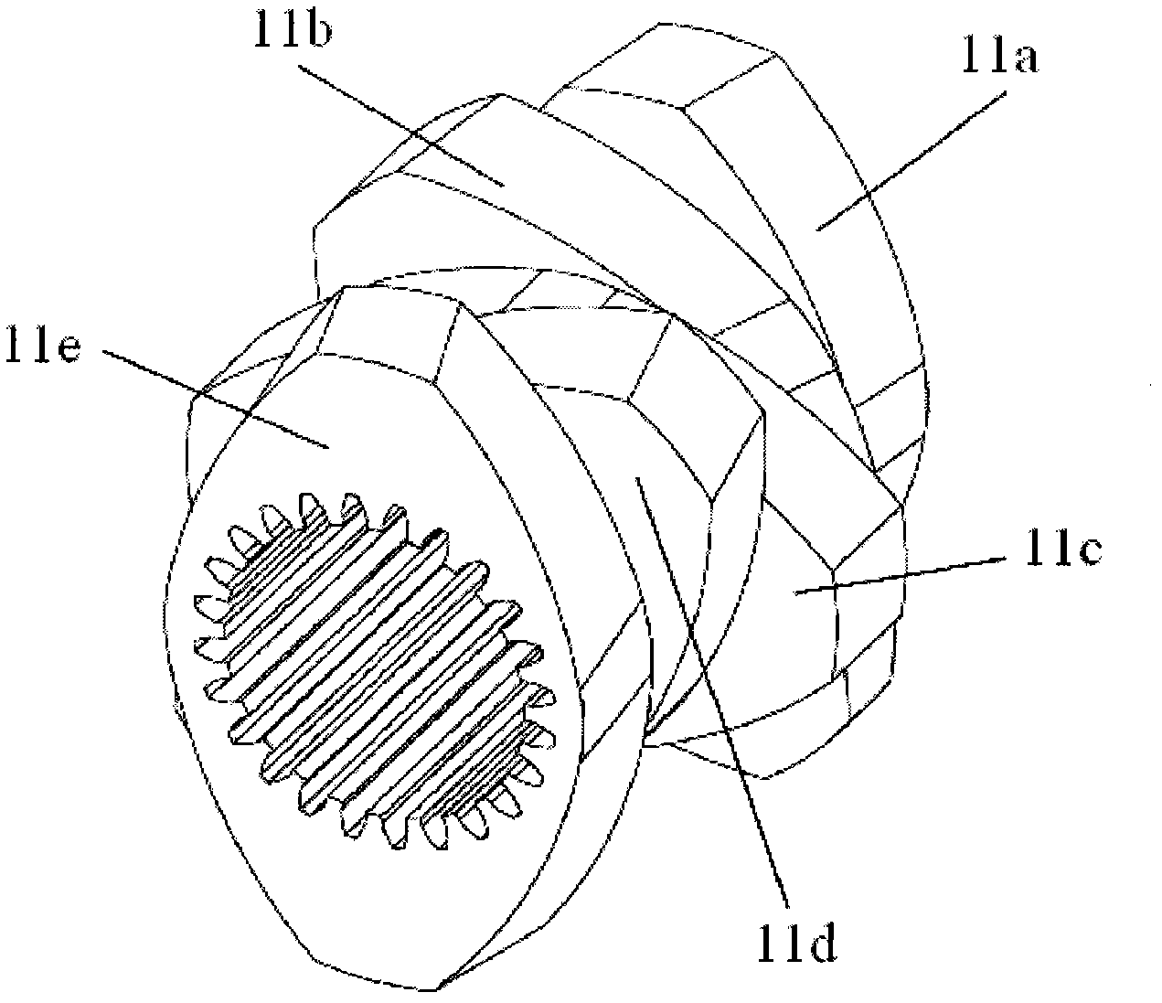 Twin-screw extruder and meshing disk element therefor