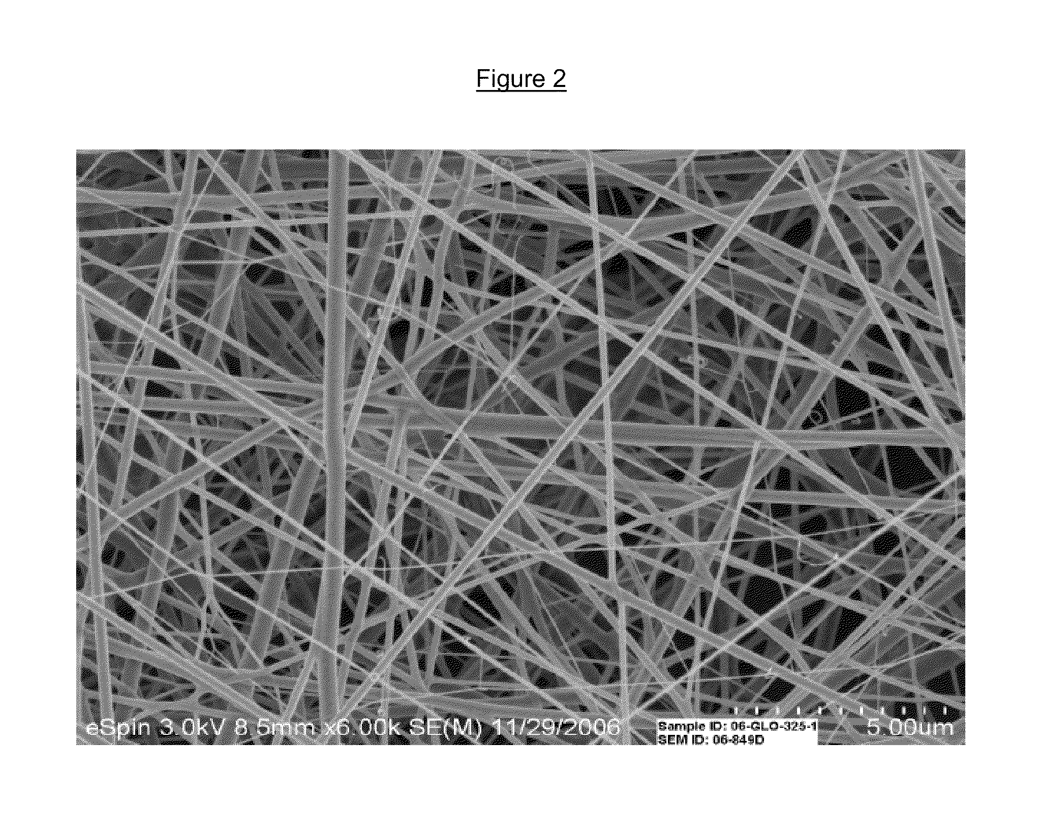 Drug delivery compositions and methods using nanofiber webs