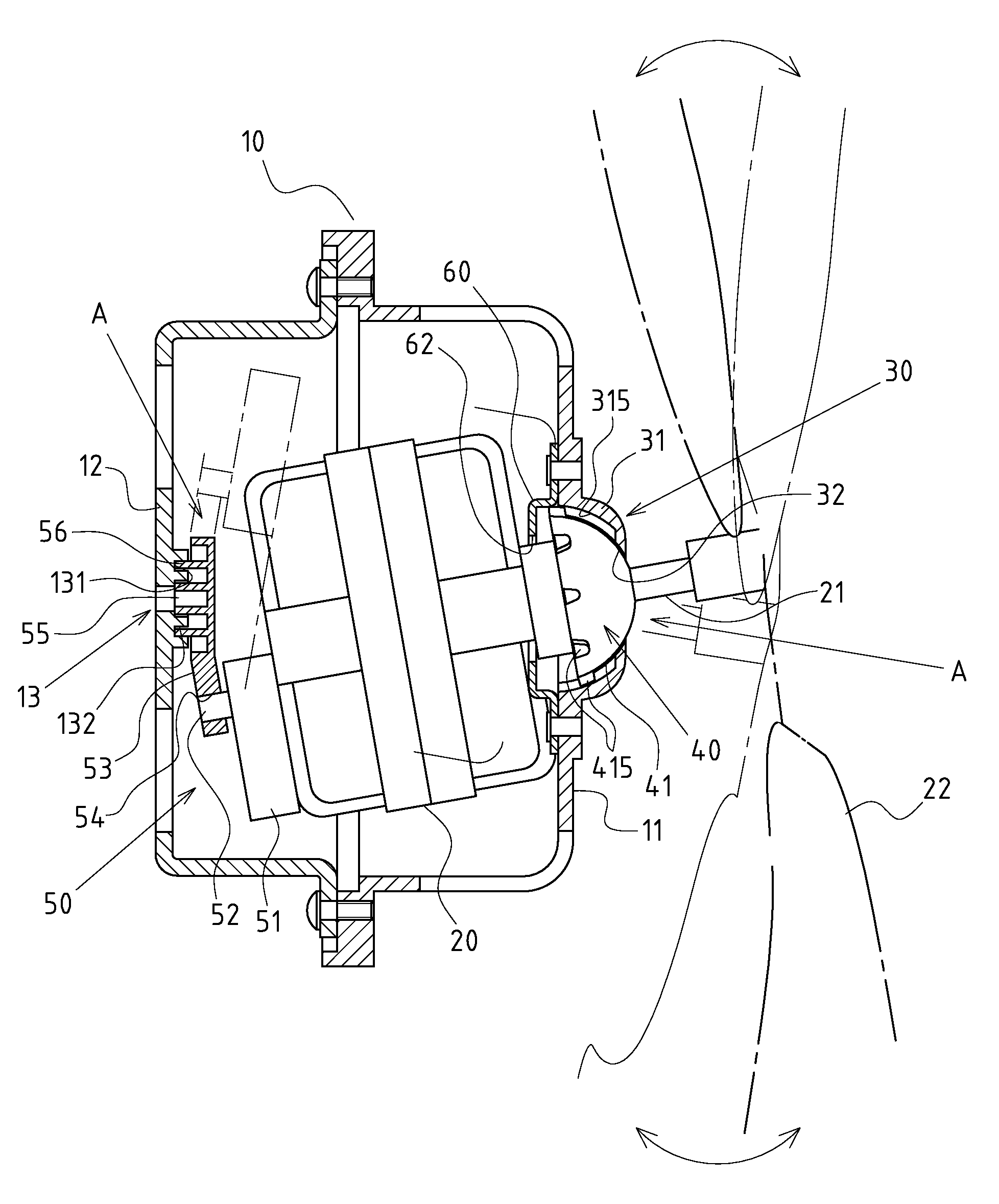 Built-in swing mechanism of rotary fan