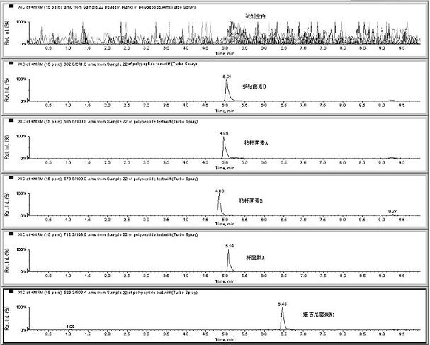 Method for detecting residual quantity of multiple polypeptidepolypeptide veterinary drugs in animal-derived food