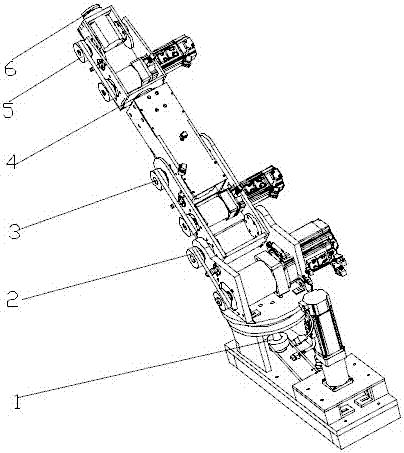 Spliced and inserted type six-degree-of-freedom joint type industrial robot and control system