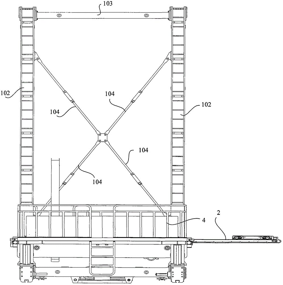 Four-post stacker of transporting train bogie