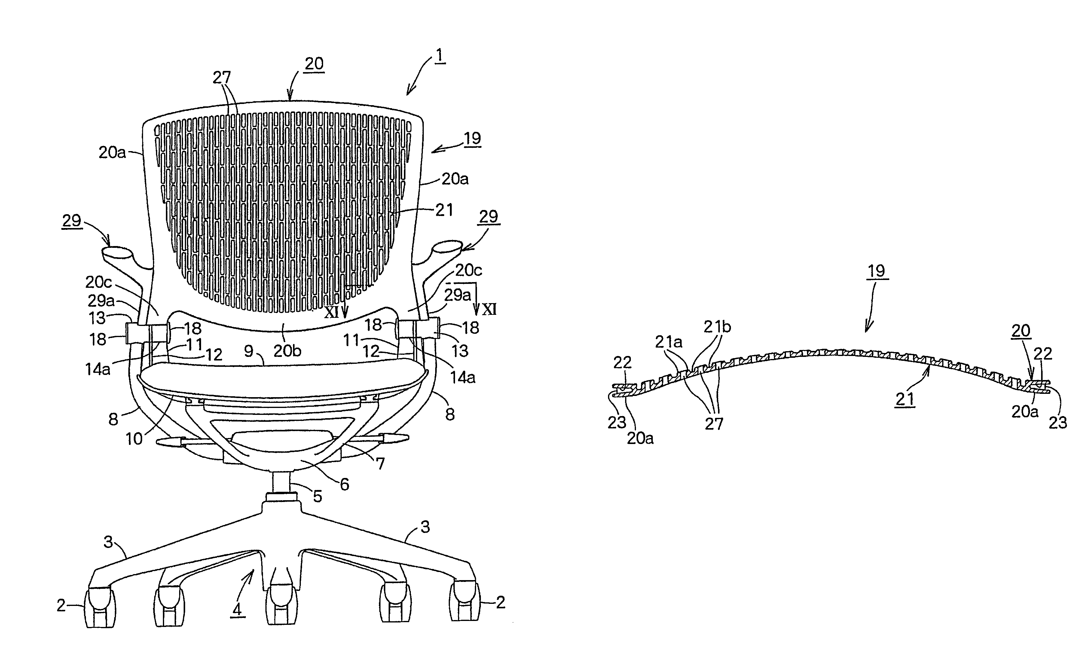 Backrest device in a chair