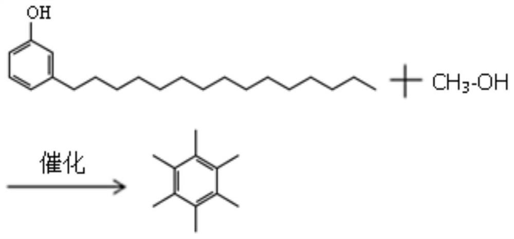 A kind of method for preparing hexamethylbenzene with cardanol and methanol as raw materials