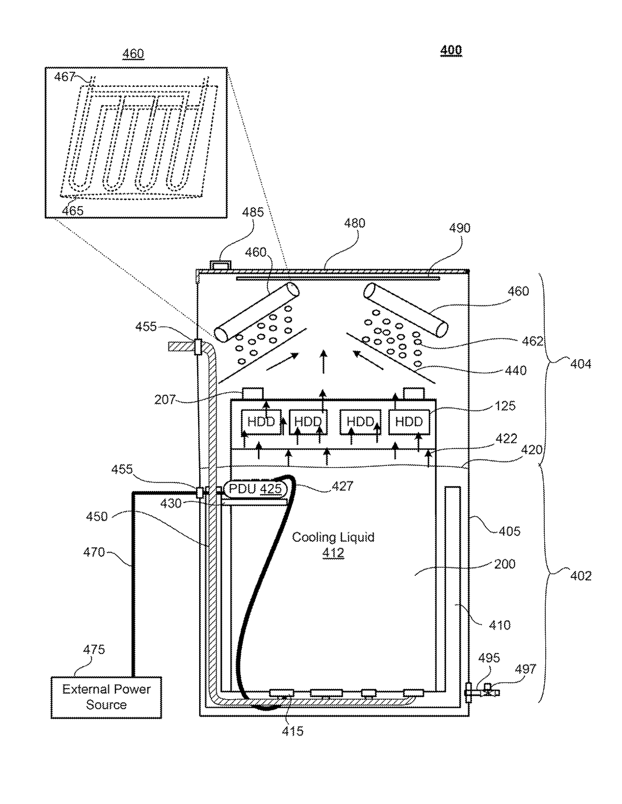 Stand alone immersion tank data center with contained cooling