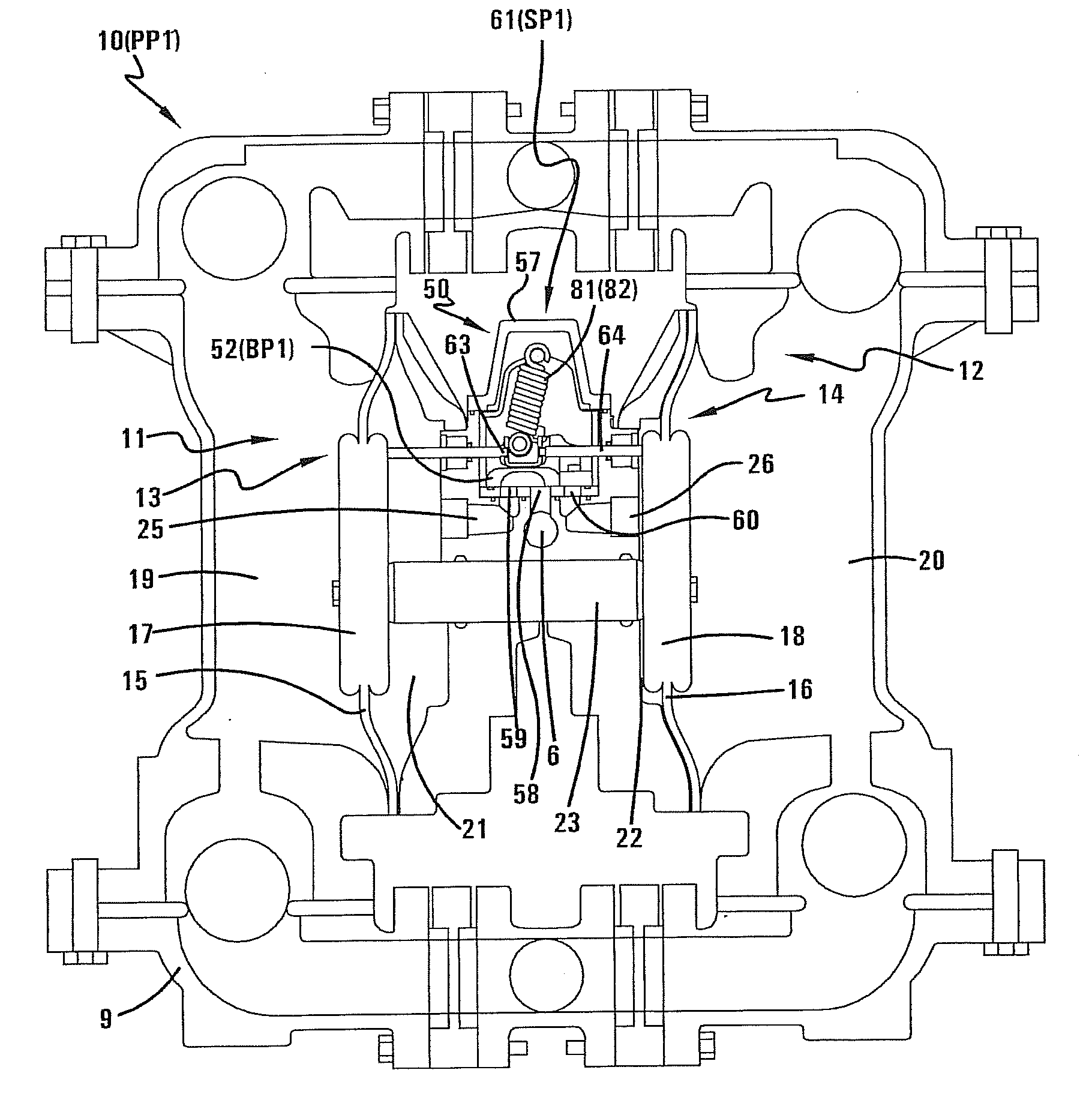 Air operated double diaphragm over center valve pump