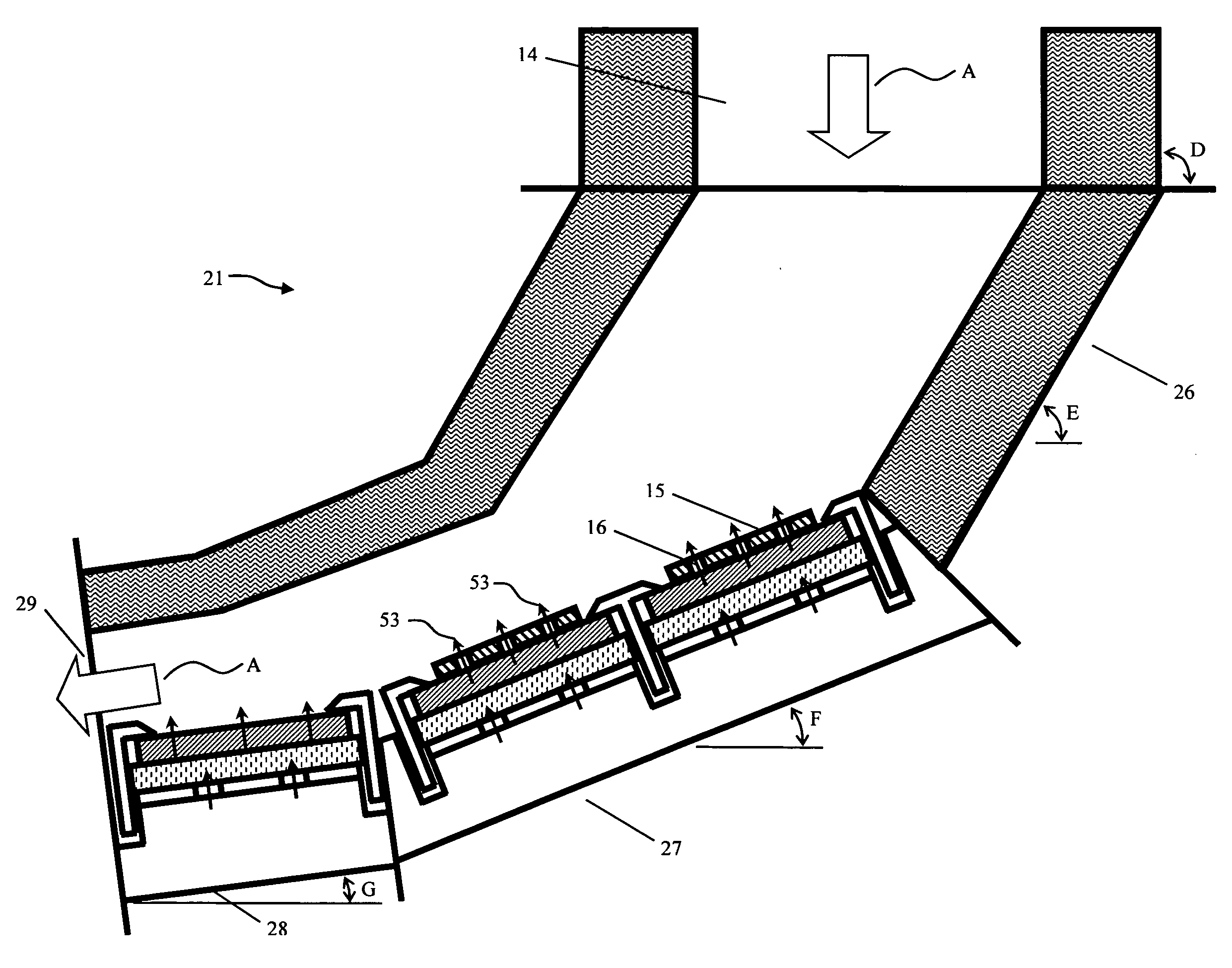 Fluidizing gravity conveyor with high temperature multi-layered fluid distributor member