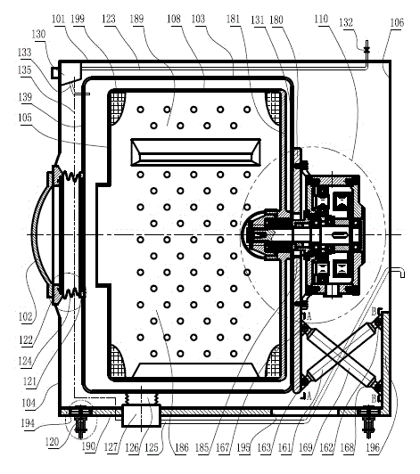 Titanium alloy rinsing device adopting disc motor and hoop piston damping structure