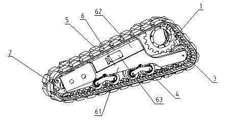 High-mounted crawler track walking system with suspended shock-absorbing device