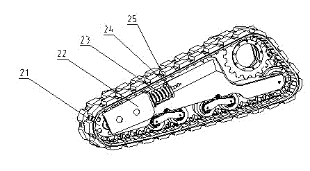 High-mounted crawler track walking system with suspended shock-absorbing device