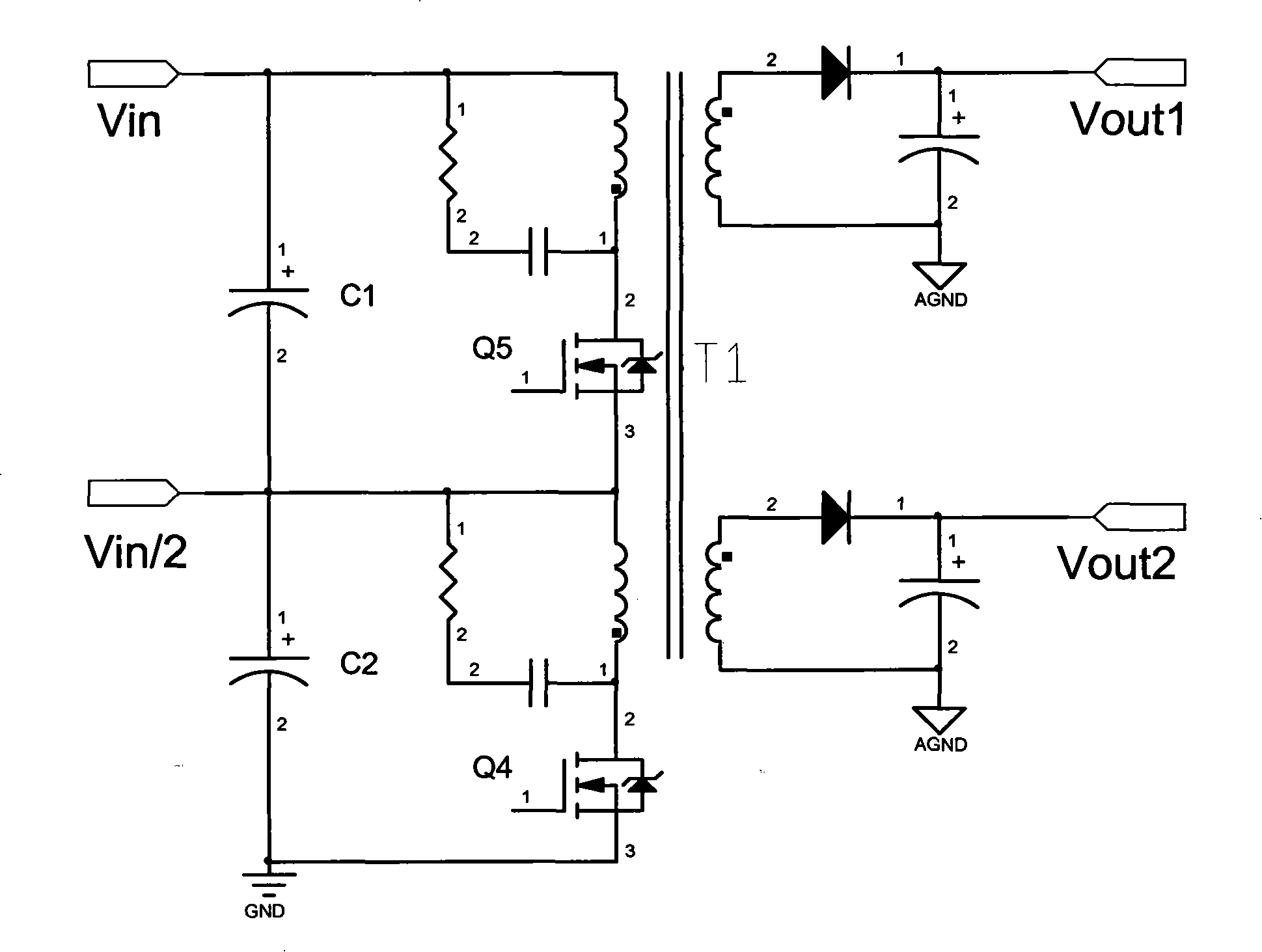 Protective circuit for balanced circuit of power converter