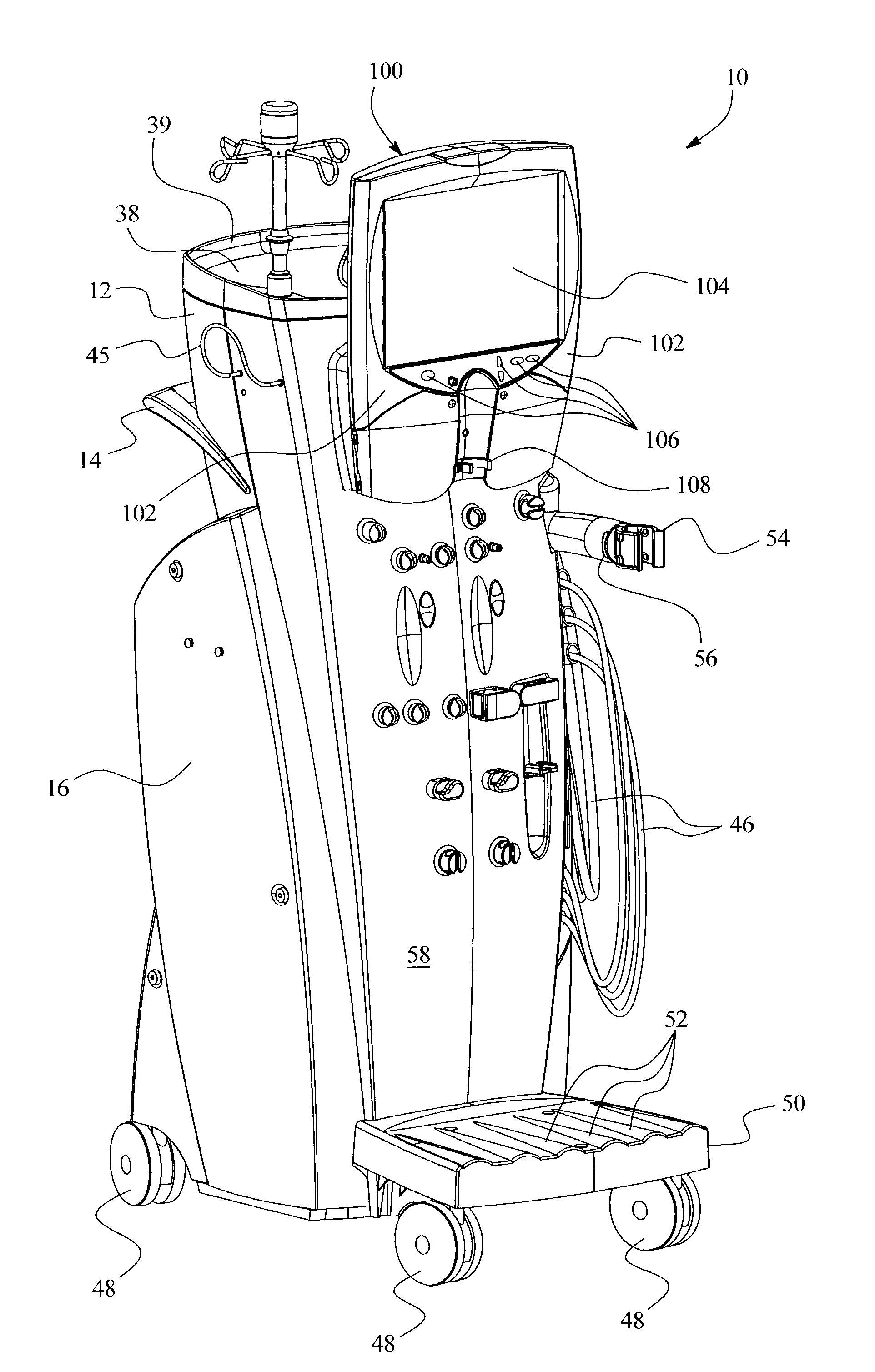 Dialysis machine having combination display and handle