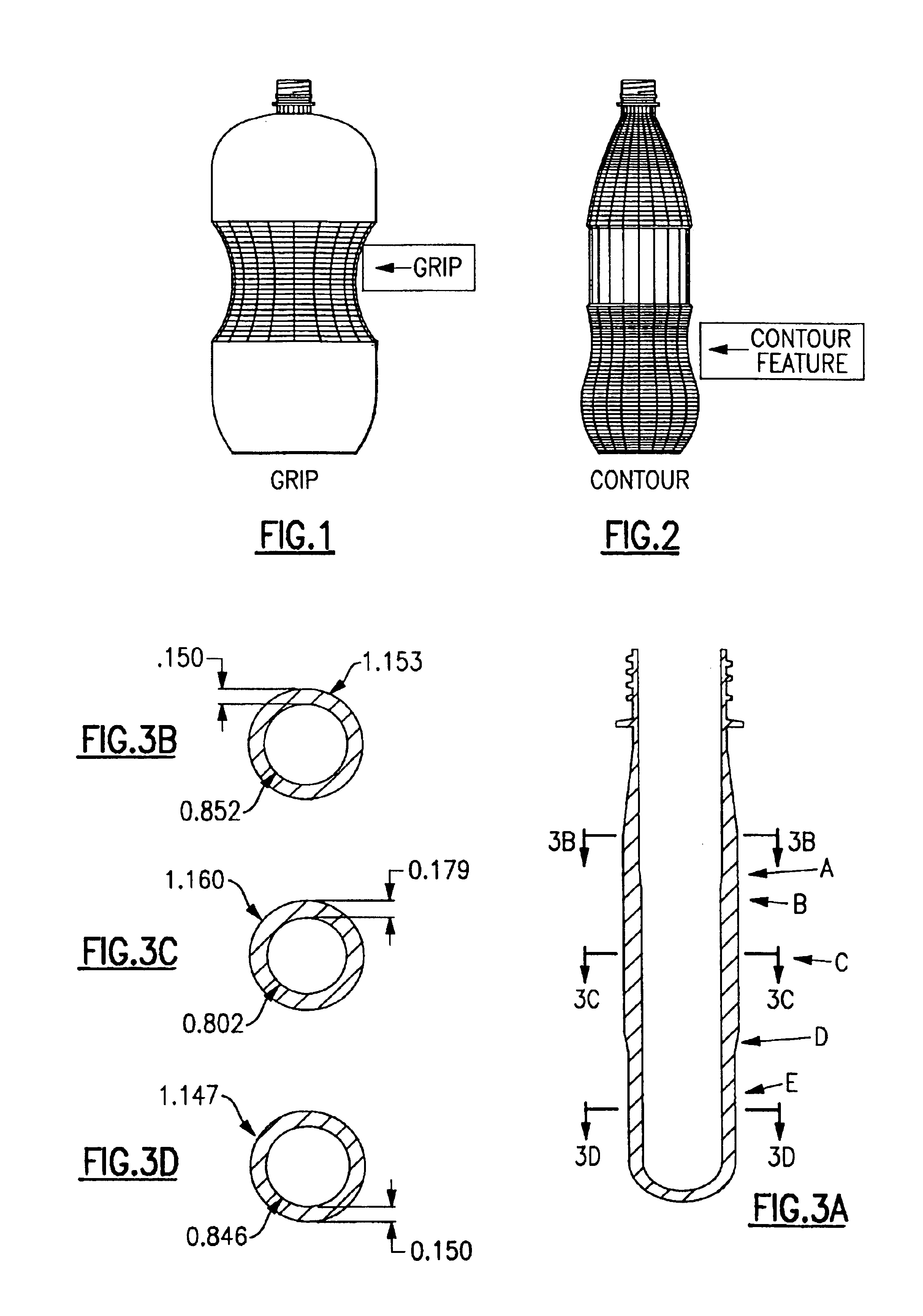 Hand grippable bottle and preform