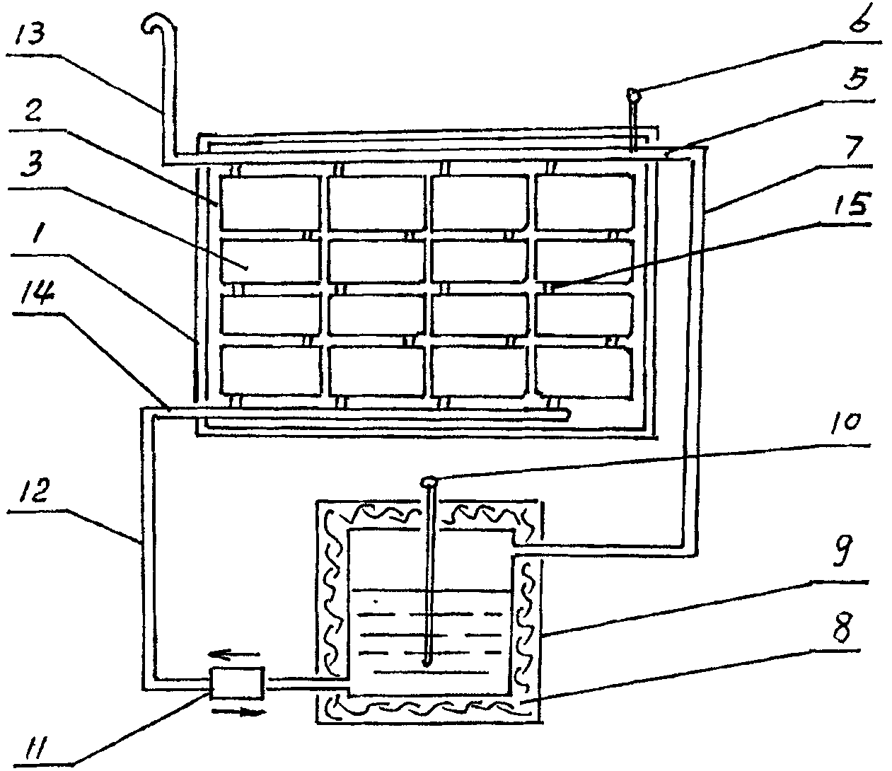 Solar water heating system with ceramic sun panel operated and controlled by single water pump