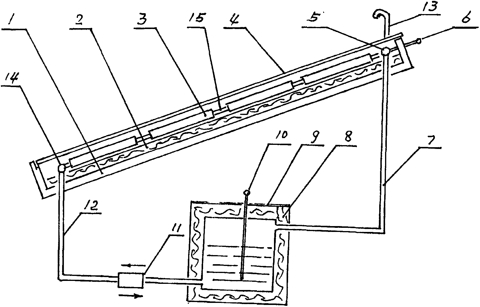 Solar water heating system with ceramic sun panel operated and controlled by single water pump