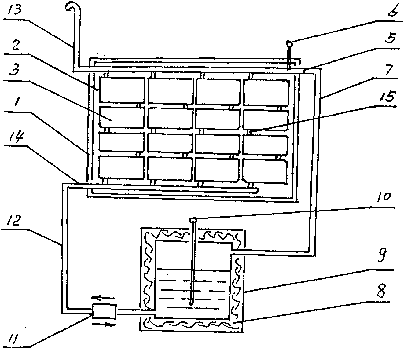 Solar water heating system with ceramic sun panel operated and controlled by single water pump