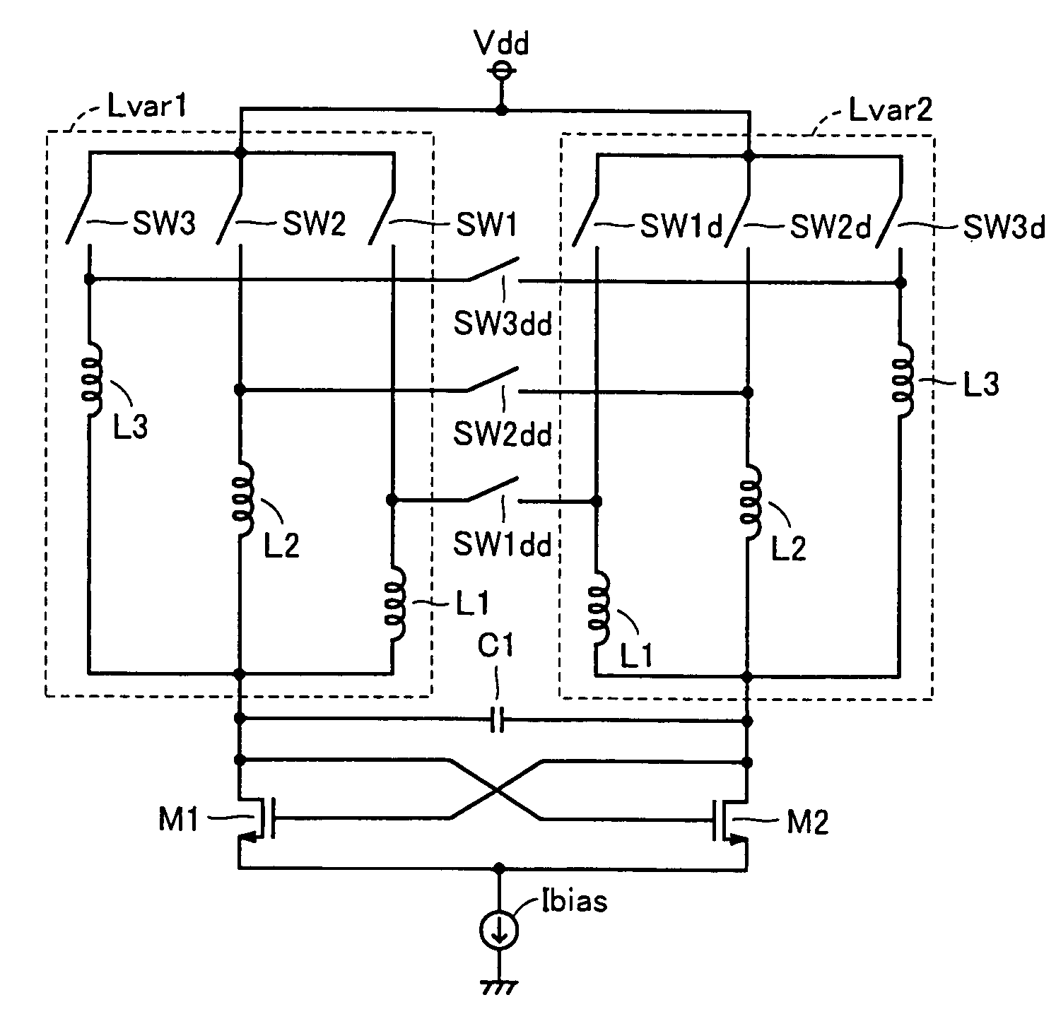 Oscillator circuit and L load differential circuit achieving a wide oscillation frequency range and low phase noise characteristics