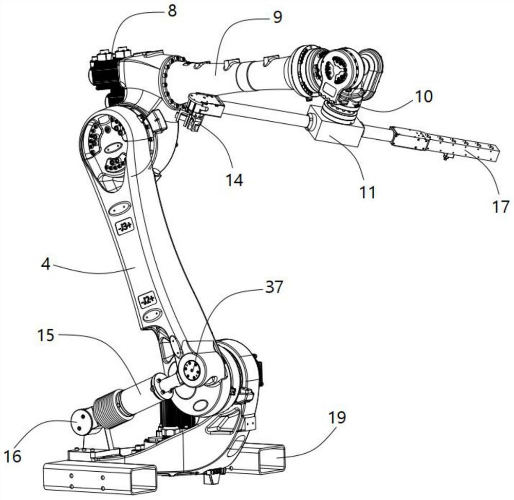 Portal frame workpiece taking and spraying robot