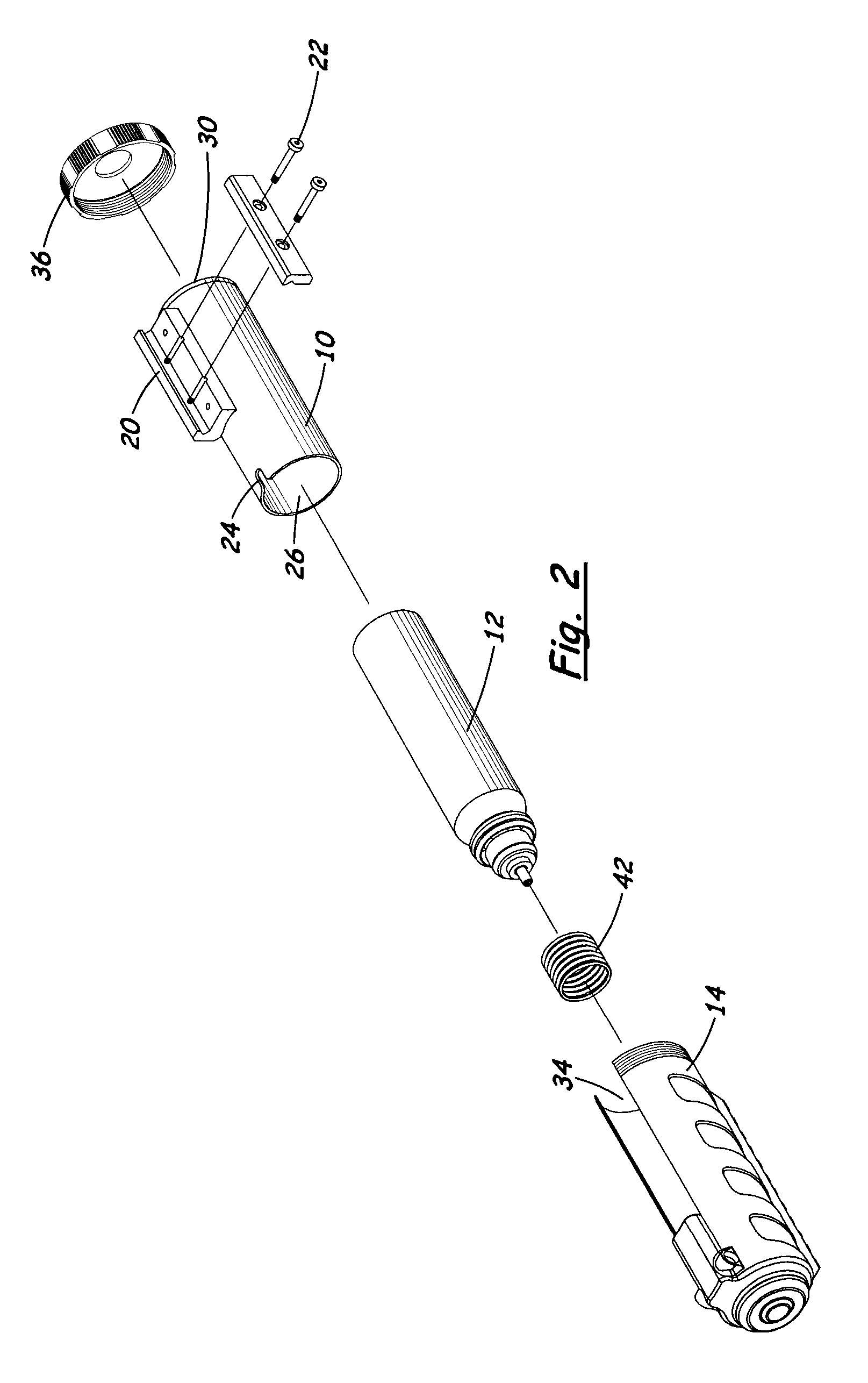 Rifle mounted pepper spray device with slide activation