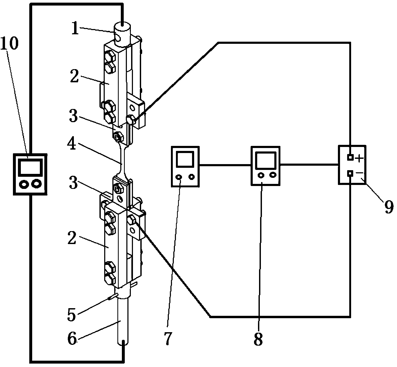 Electrified thermal stretching testing device and stretching testing method