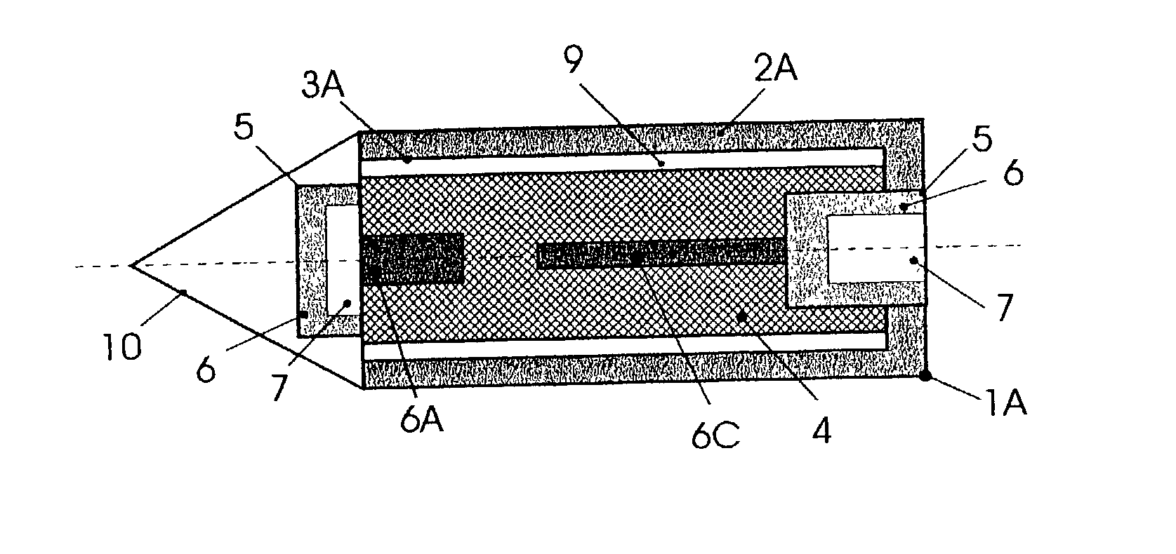 Projectiles possessing high penetration and lateral effect with integrated disintegration arrangement