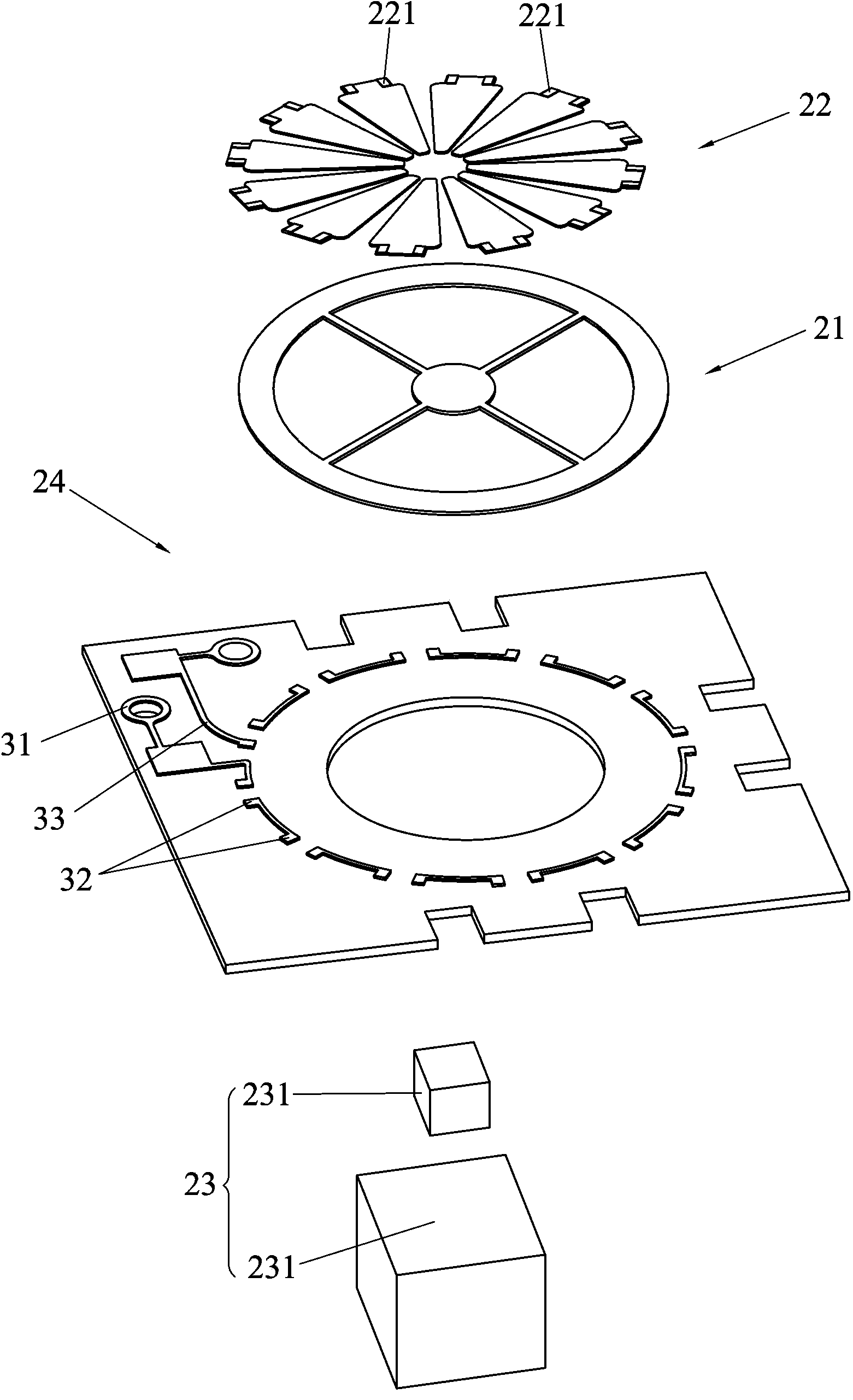 Piezoelectric vibration generating set