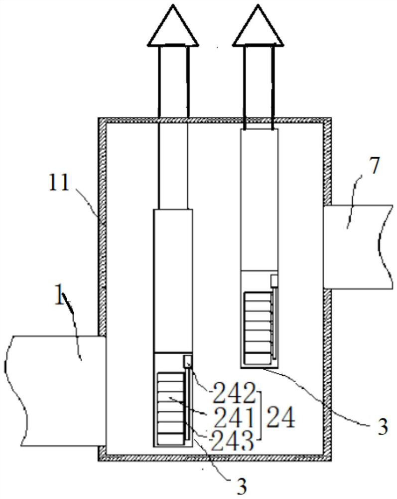 Partition plate type dust-falling, temperature-adjusting and pressure-stabilizing flue gas pretreatment device and application process