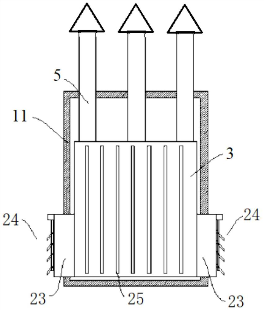 Partition plate type dust-falling, temperature-adjusting and pressure-stabilizing flue gas pretreatment device and application process