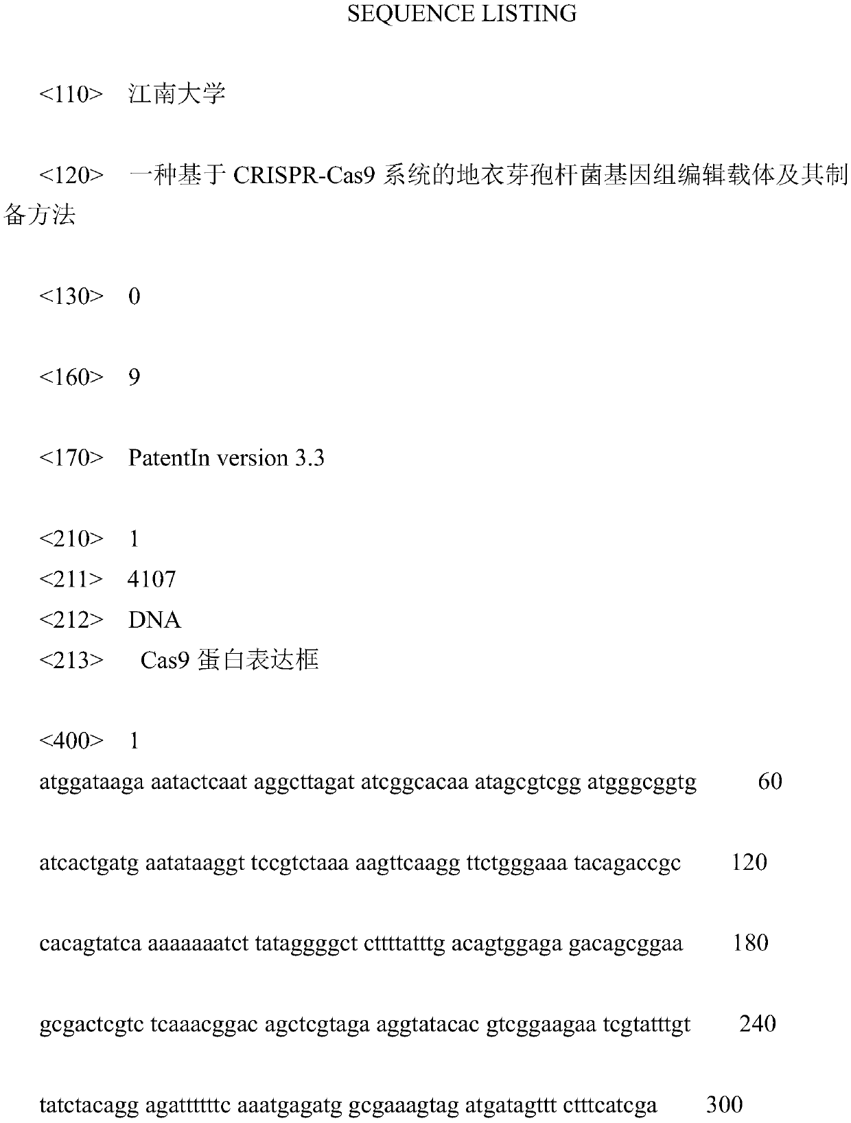 A genome editing vector of Bacillus licheniformis based on CRISPR-cas9 system and preparation method thereof