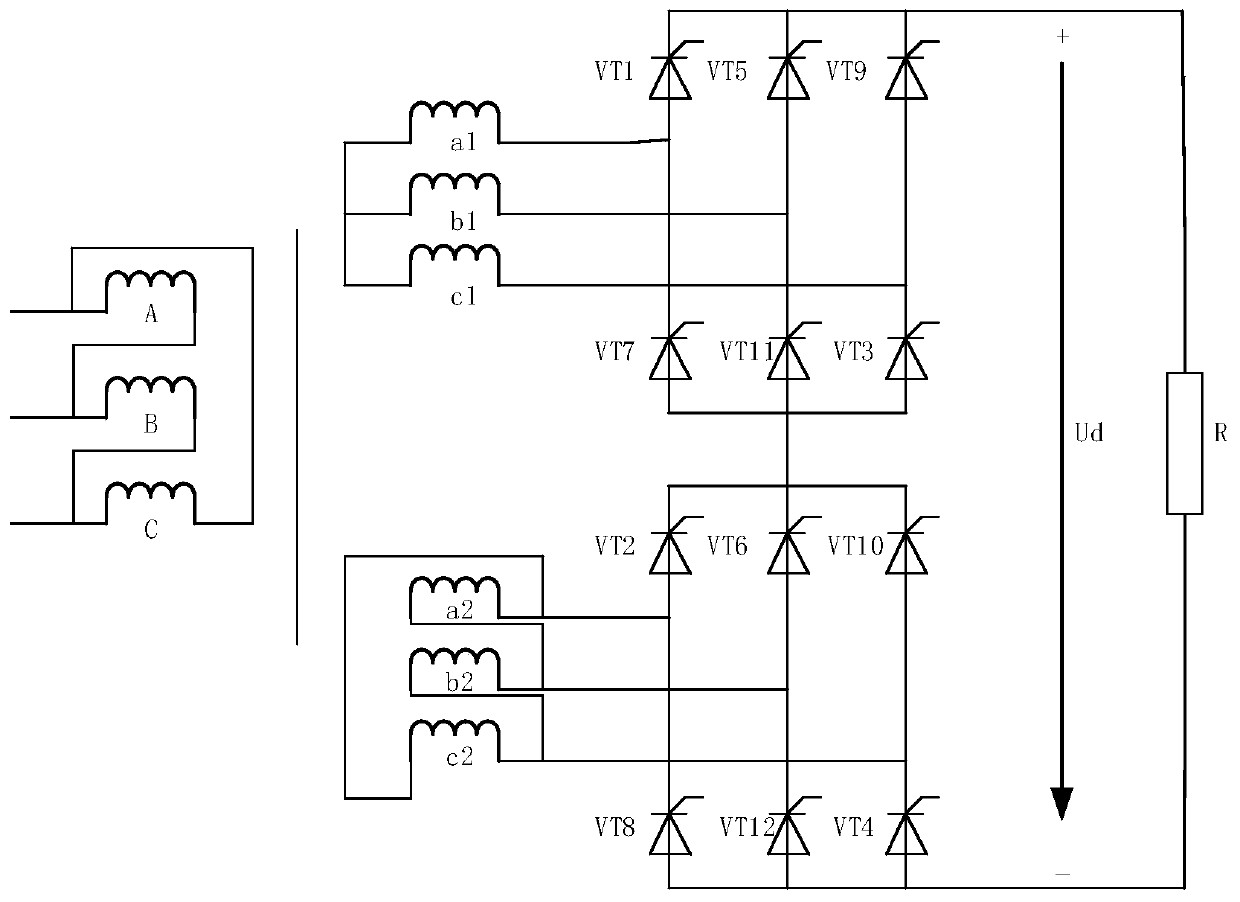 Thyristor fault diagnosis method for series 12-pulse phase-controlled rectifier circuit