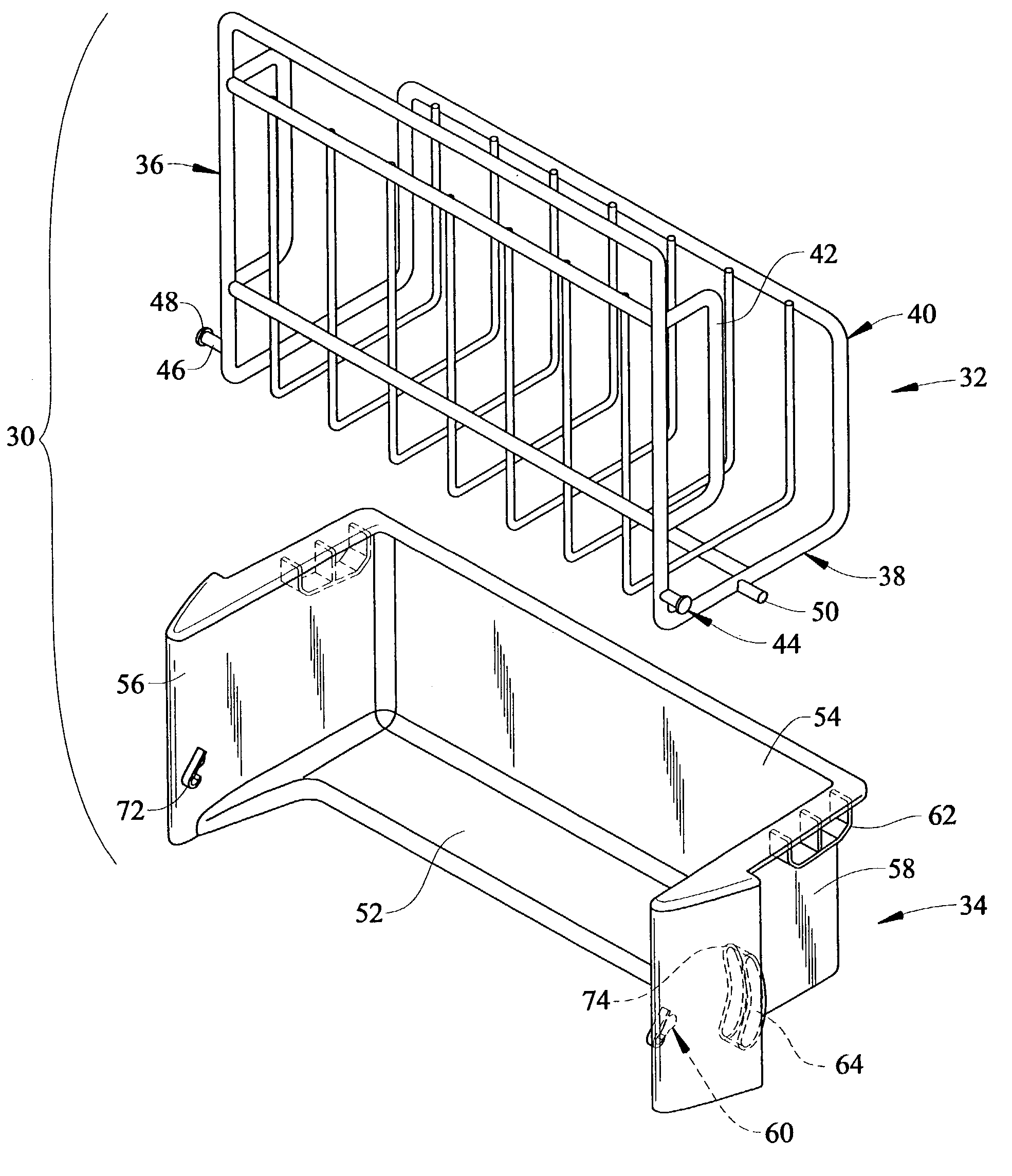 Tilt-out and pick-off basket assembly for a refrigerator door