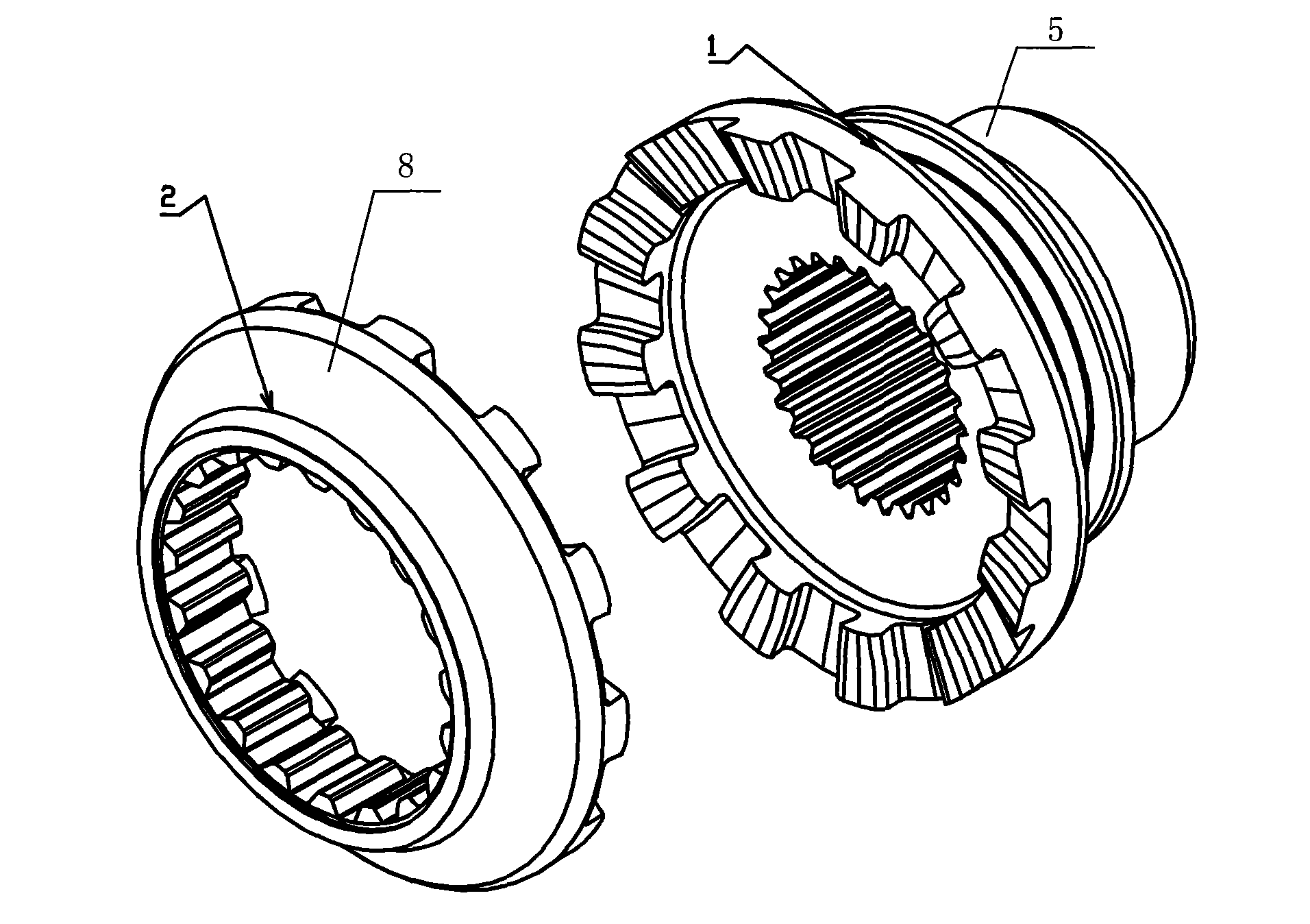 Negative pressure angle conical working tooth surface differential lock