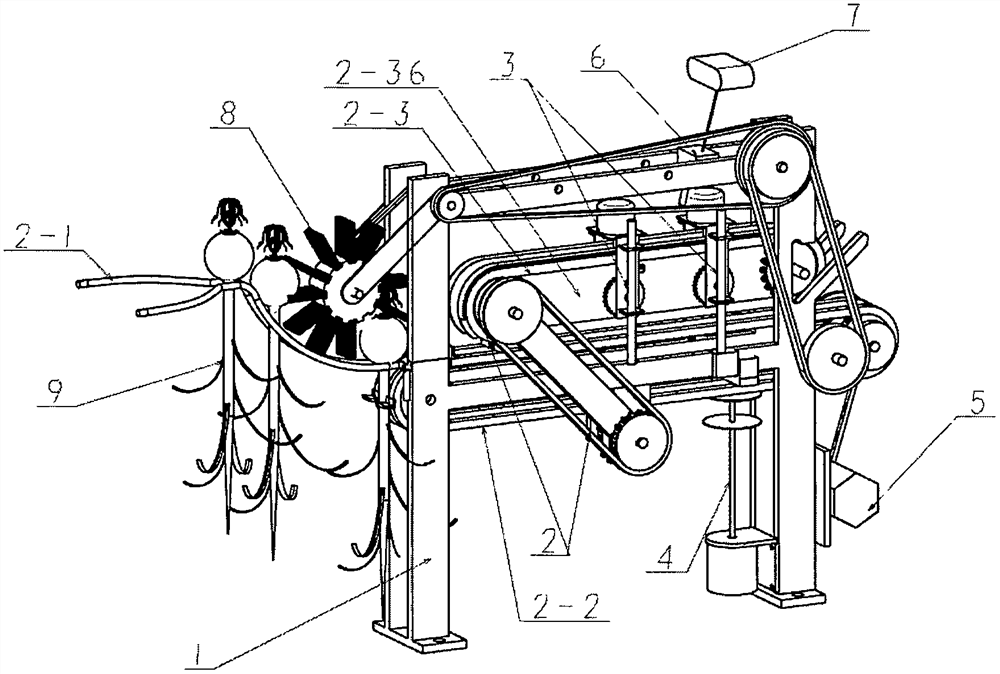 Inverted hanging type garlic rhizome cutting device and cutting machine