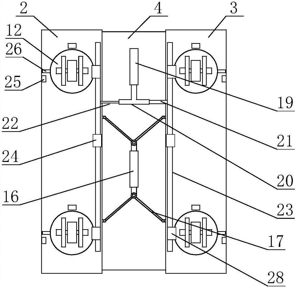 A transport vehicle with variable lateral wheelbase