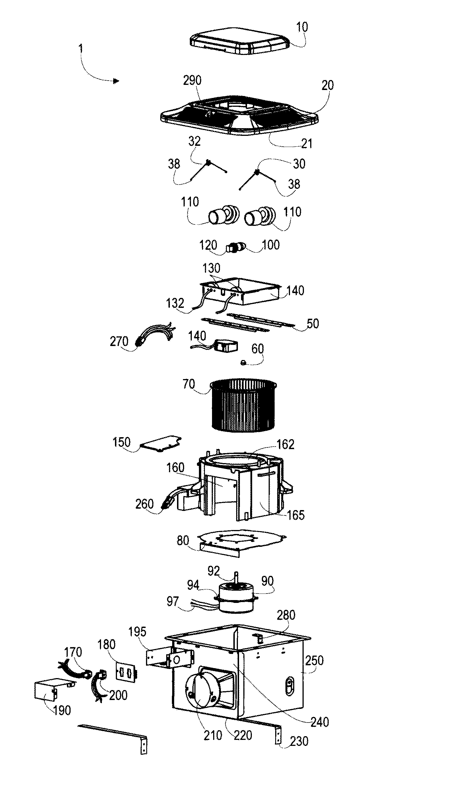 110 CFM bath fan with and without light