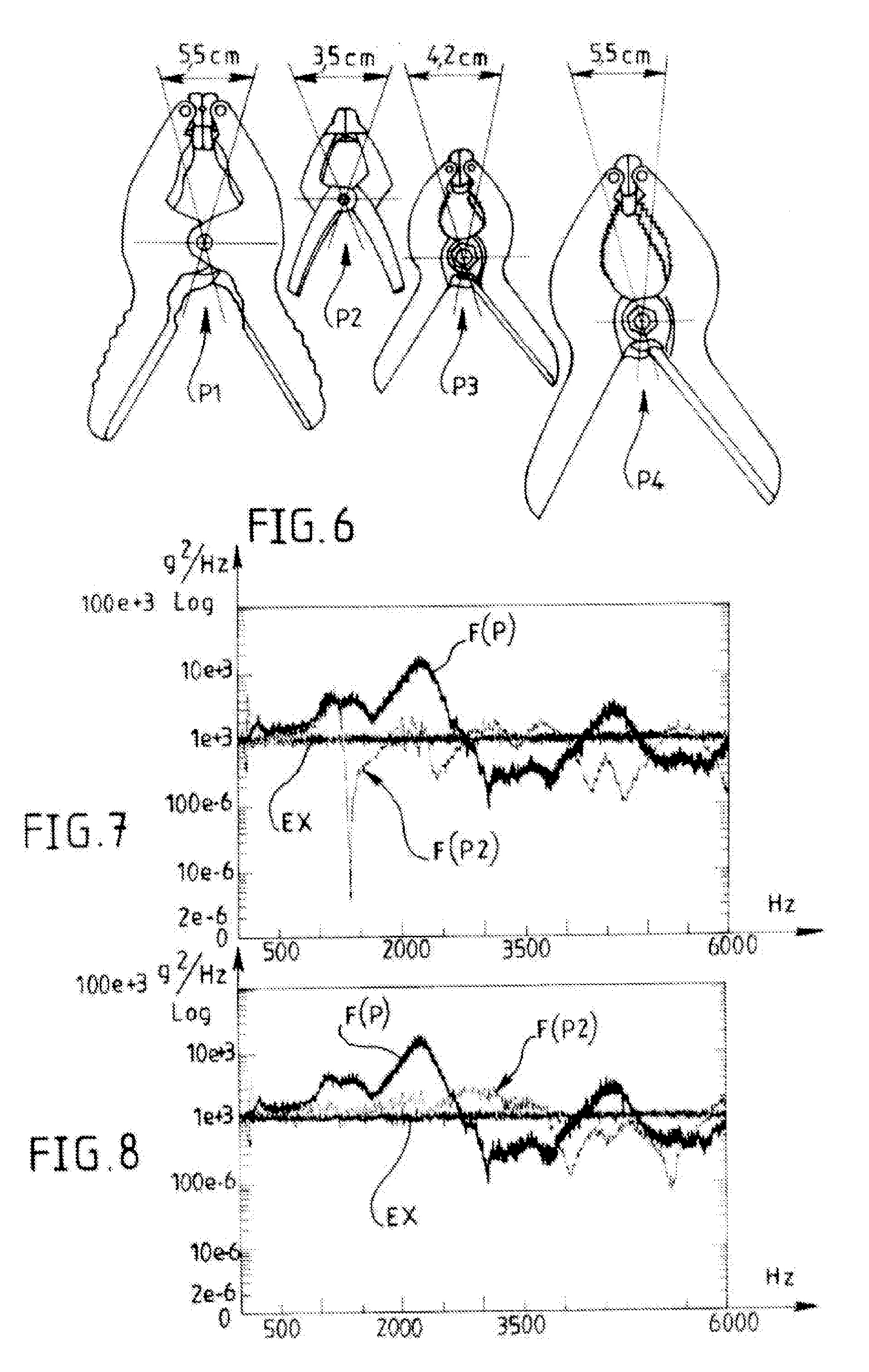 Listening clamp for a vibroacoustic diagnosis tool used mainly in the automotive industry