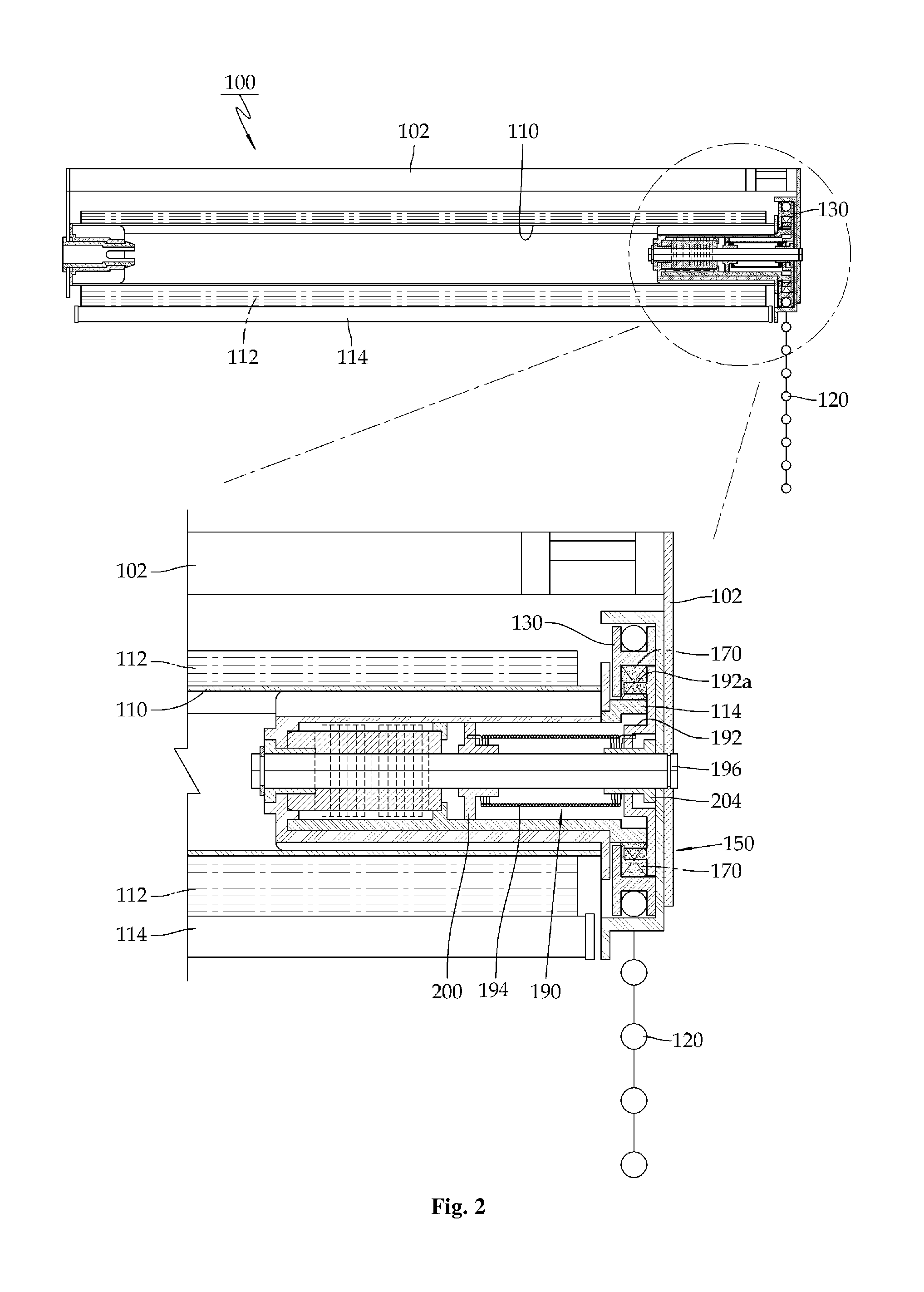 Roll blind having noiseless bidirectional clutch