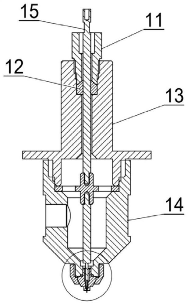 Axial liquid flushing micro electrolytic machining device and machining method