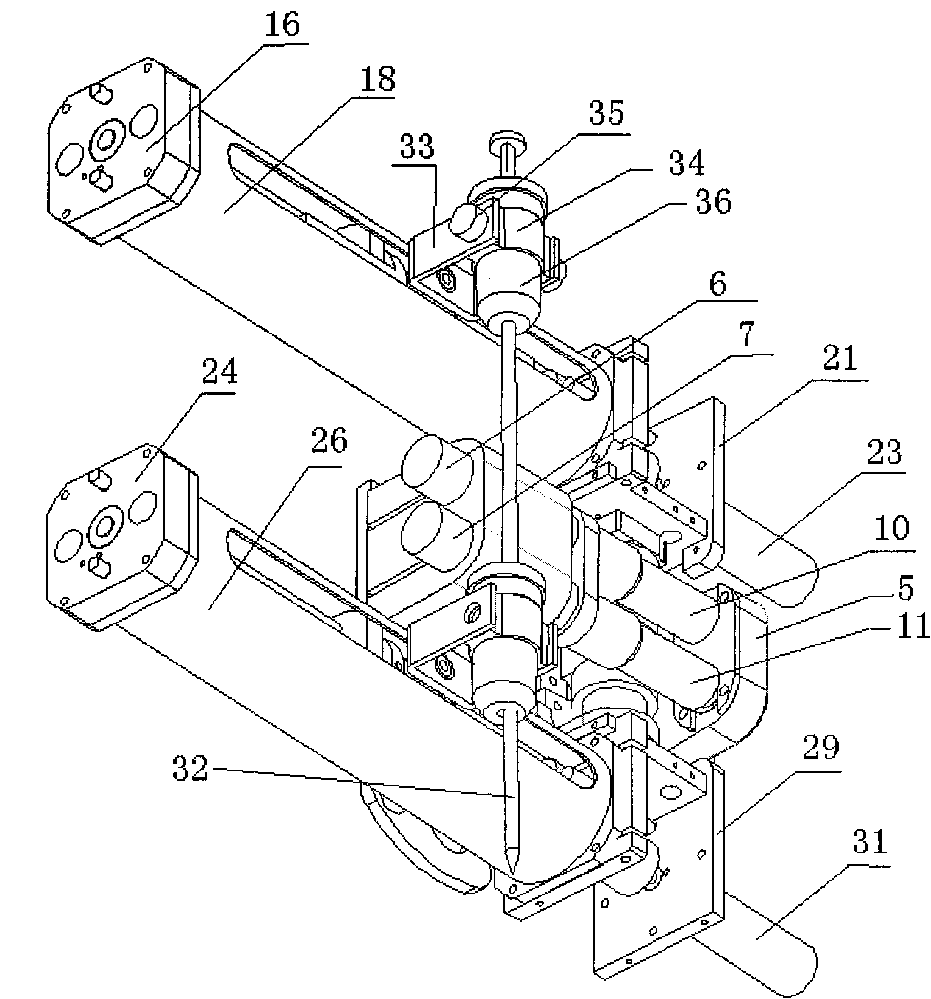 Dipolar coordinate four free degrees parallel robot based on dual-worm