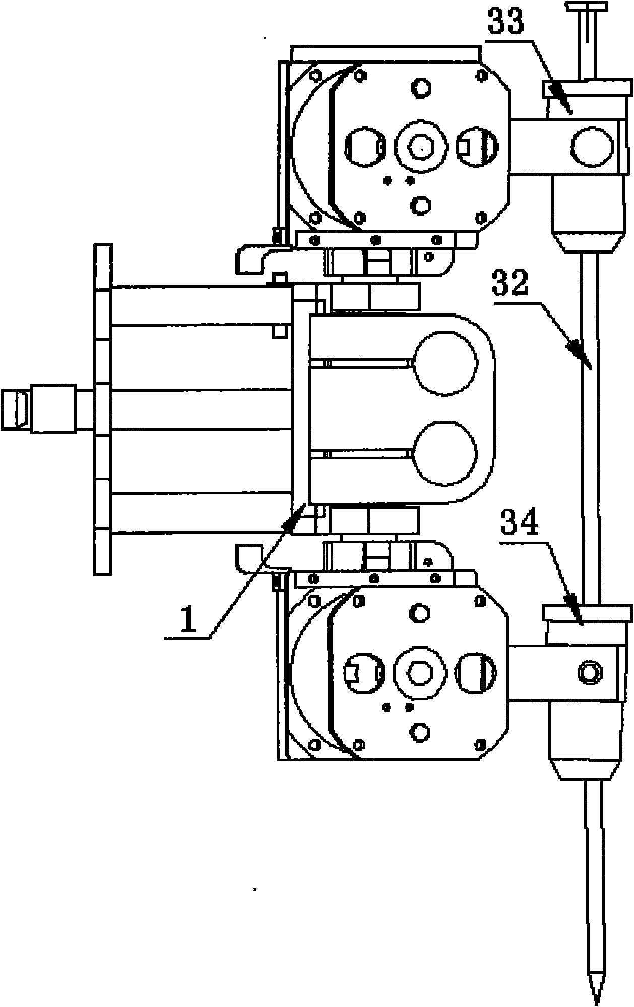 Dipolar coordinate four free degrees parallel robot based on dual-worm