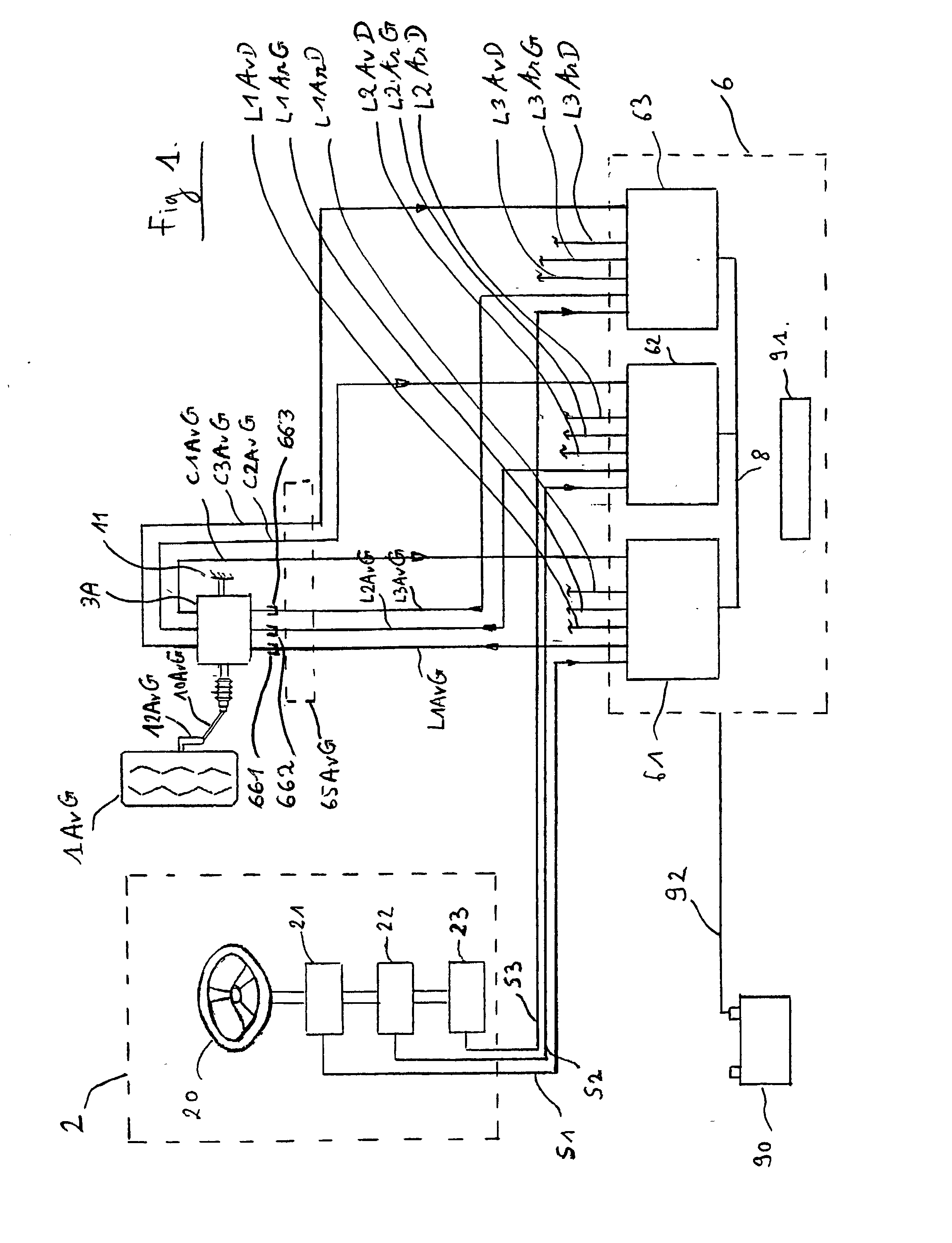 Electrical steering for vehicle, with triple redundancy