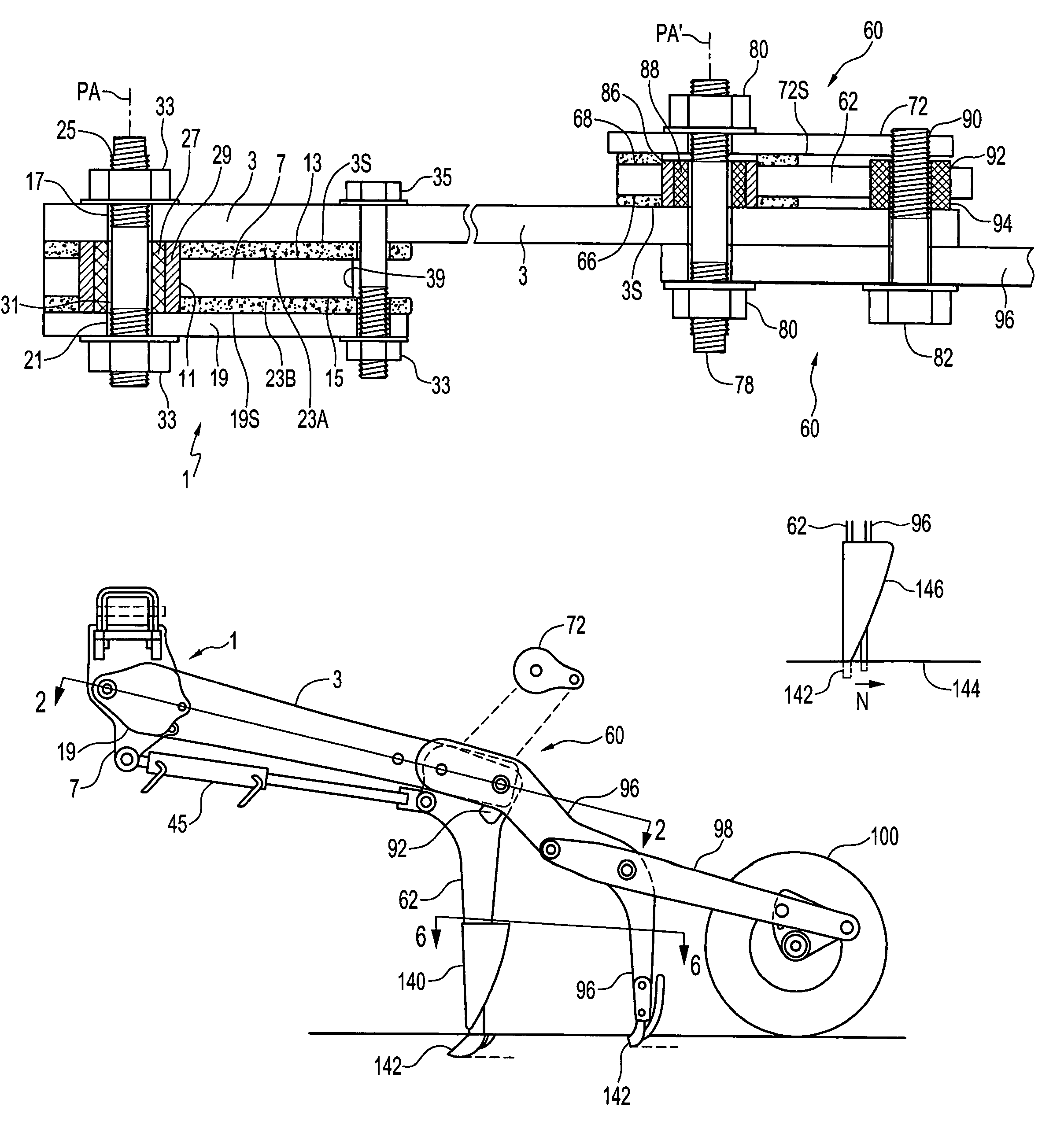 Pivoting arm for seeders