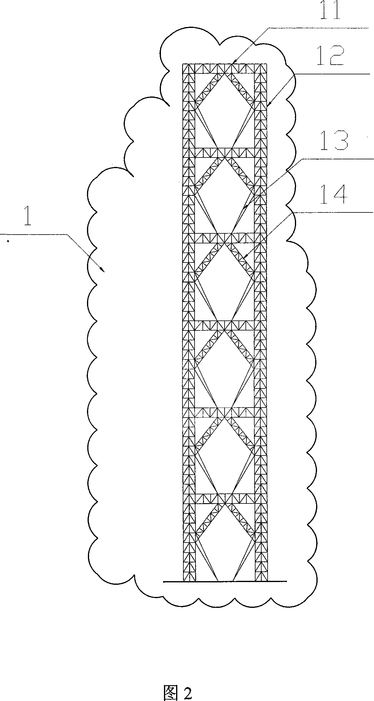 Suspension type giant-scale steel frame supporting structure with additional damping device