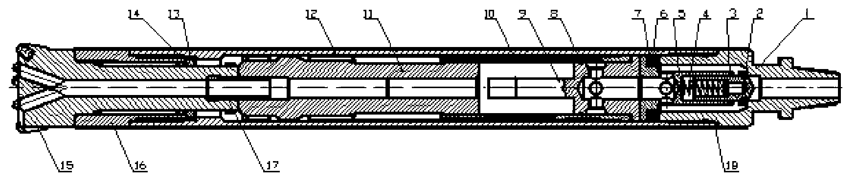 Cyclone high wind pressure down-hole hammer with tail pipe