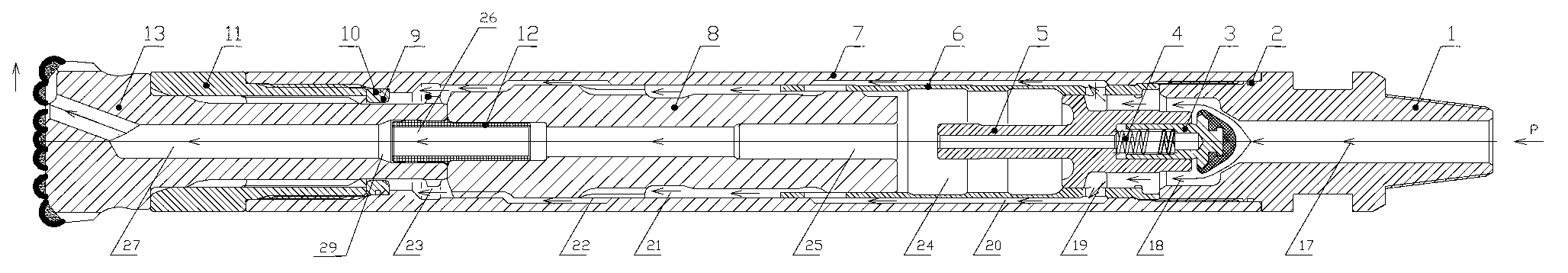 Cyclone high wind pressure down-hole hammer with tail pipe