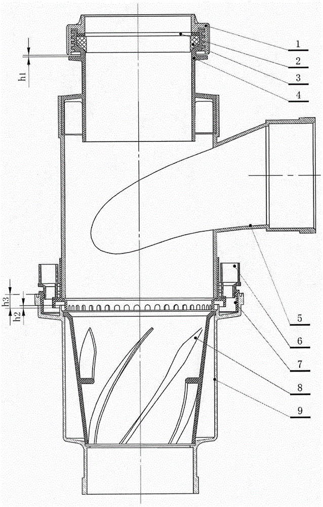 Connecting piece of vertical swirl water drainage pipe in caisson type restroom